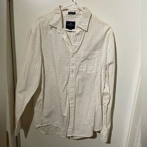 American Eagle Outfitters White Polka Dot Button-Down Shirt